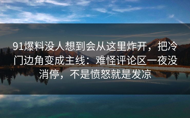 91爆料没人想到会从这里炸开，把冷门边角变成主线：难怪评论区一夜没消停，不是愤怒就是发凉