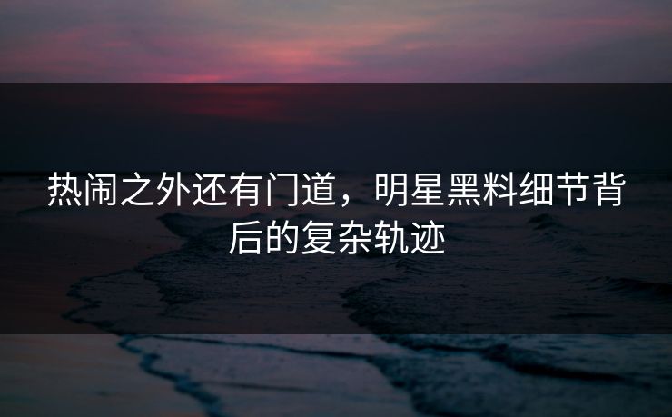 热闹之外还有门道，明星黑料细节背后的复杂轨迹