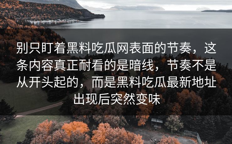 别只盯着黑料吃瓜网表面的节奏，这条内容真正耐看的是暗线，节奏不是从开头起的，而是黑料吃瓜最新地址出现后突然变味