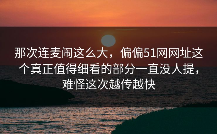 那次连麦闹这么大，偏偏51网网址这个真正值得细看的部分一直没人提，难怪这次越传越快
